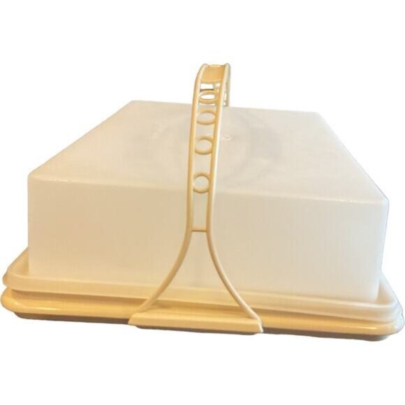 Tupperware Rectangle Cake Carrier With Handle Yellow & White Plastic - Picture 3 of 9